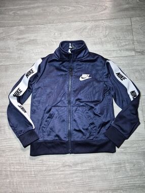 Nike Navy Blue Full-Zip Track Jacket with White Logo Tape